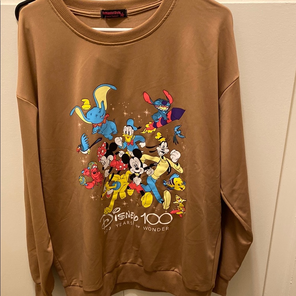Disney Brown Crewneck Sweater with Cartoon Graphic